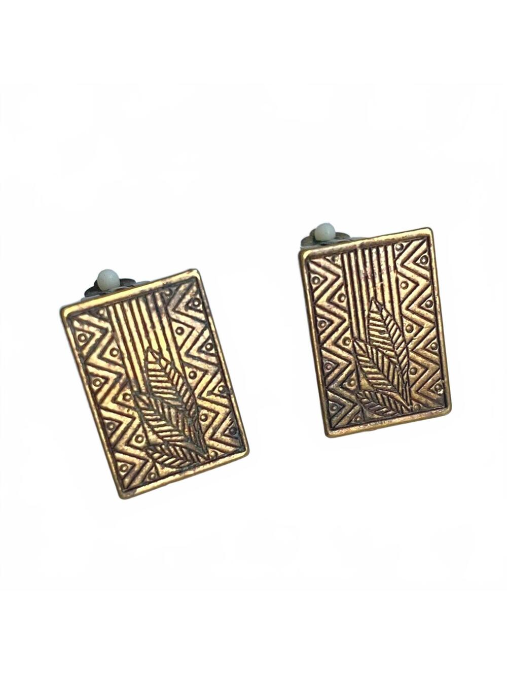 Vintage Art Deco Style Gold Tone Geometric Clip-On Earrings